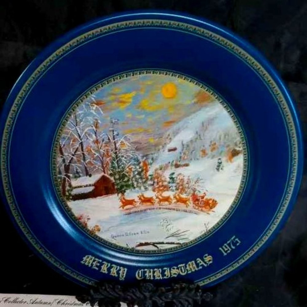 VINTAGE TOLEWARE GRANDMA FRANKLIN CHRISTMAS 1975 PLATE